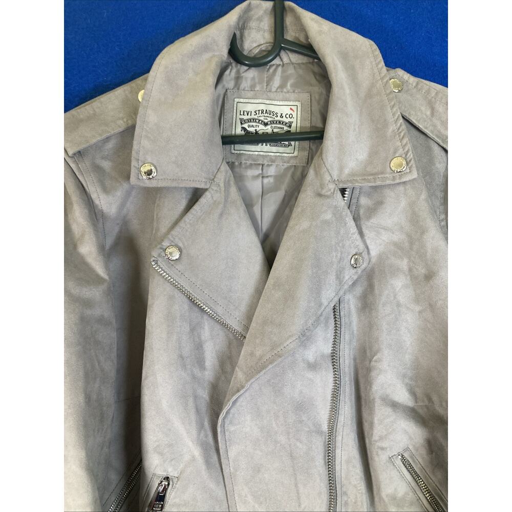 Levi Strauss & Co Womens Size 1X size 16-18 Faux Leather Moto Biker Jacket Grey - Picture 2 of 16